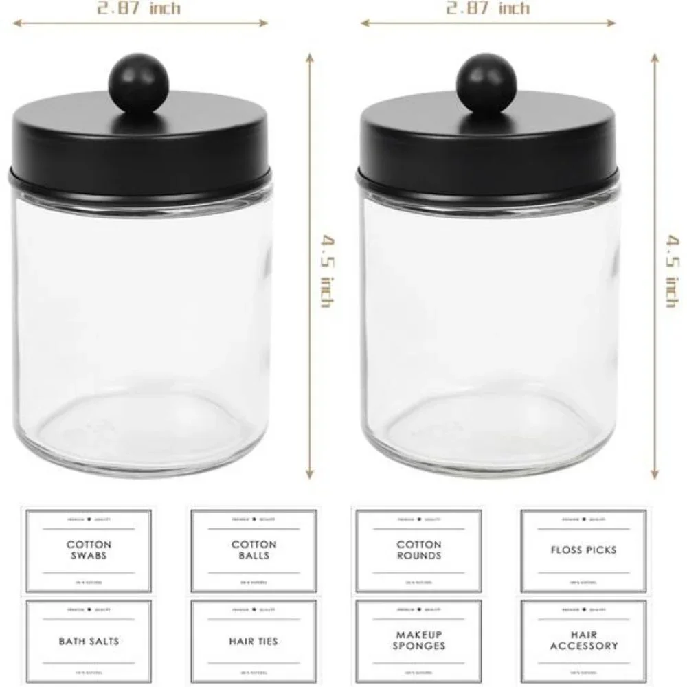 2-Pack Bathroom Apothecary Storage Jars, Vanity Countertop Canister, Glass Jars